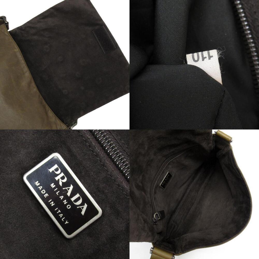 Prada shoulder bag leather canvas brown khaki - Picture 4 of 4